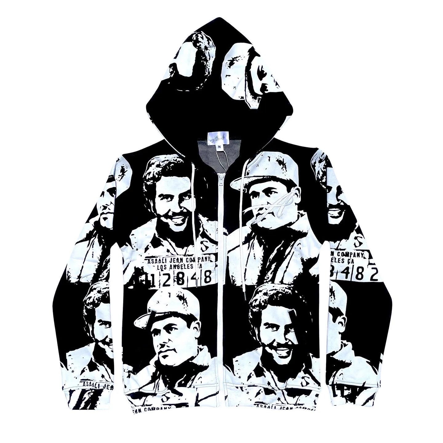 ASAALI OG CARTEL ZIP UP HOODIE in Oreo black-and-white streetwear style with full-zip front and relaxed fit