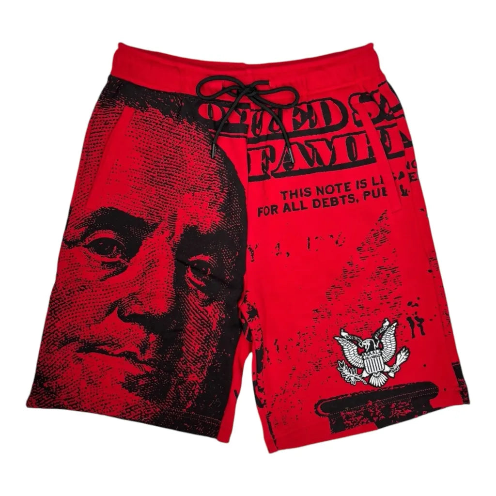 Nothing Personal x Asaali red shorts showcasing bold streetwear collaboration and vibrant design