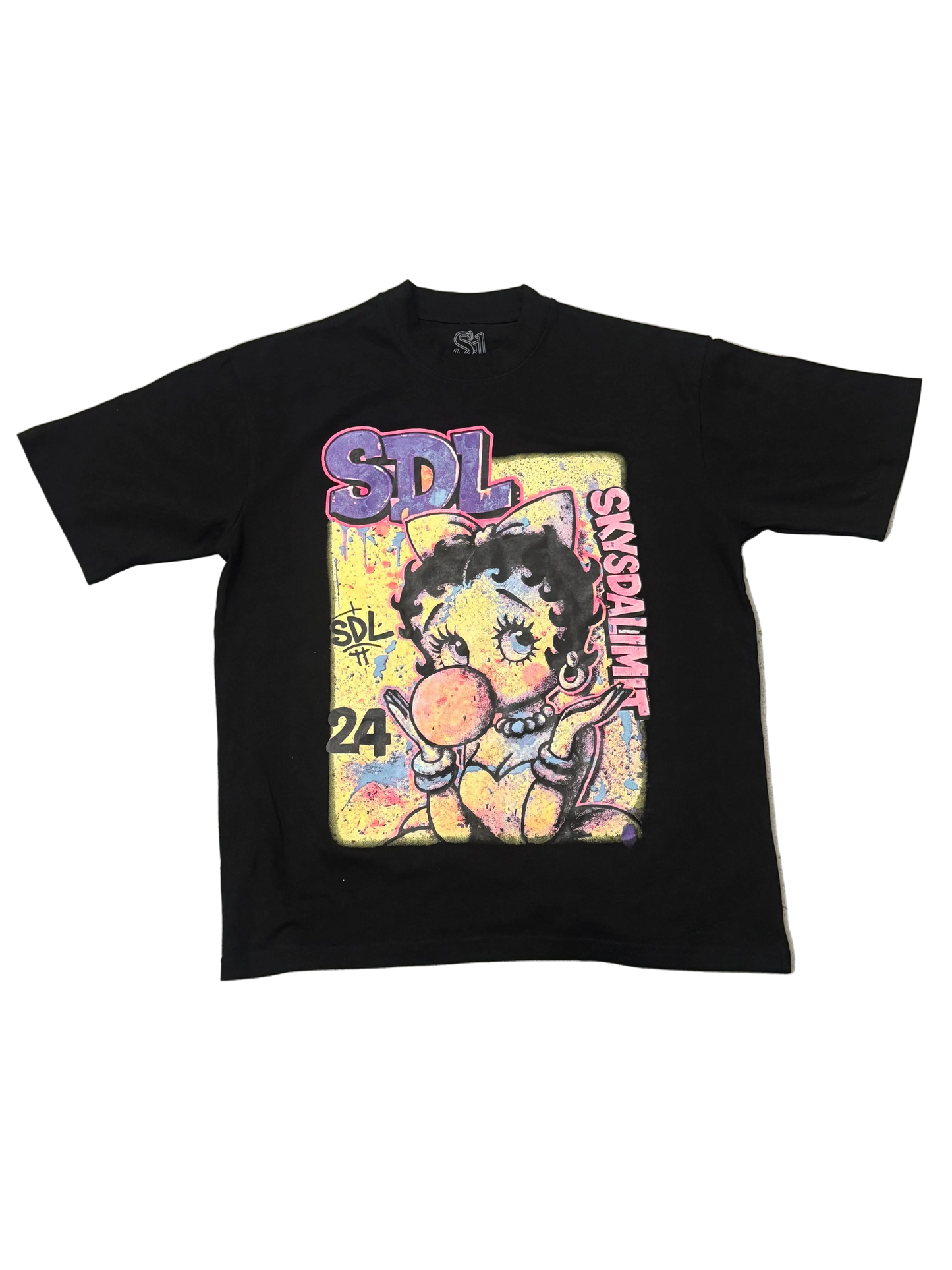 SKY DA LIMIT BETTY BOOP PAINT BLACK T-SHIRT