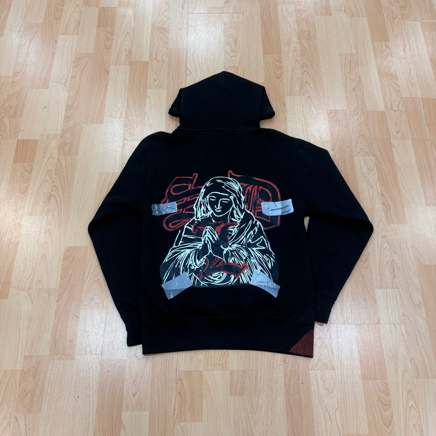 SKYS DA LIMIT BLACK RED VIRGIN MARY TAPE HOODIE (PRE-OWNED)
