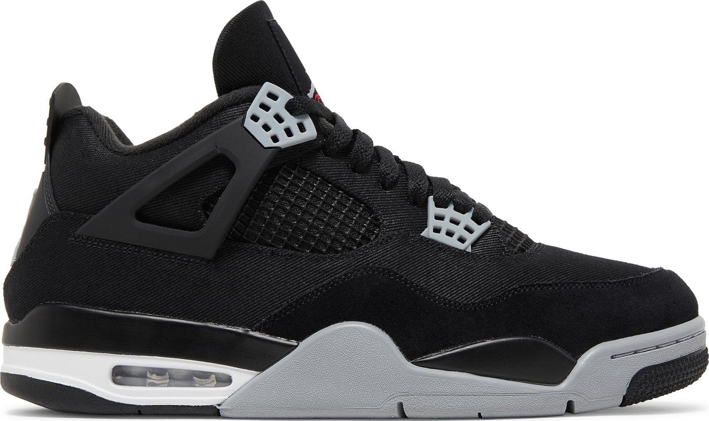 Jordan 4 Black Canvas GS sneaker with black canvas upper and gray sole for grade school kids