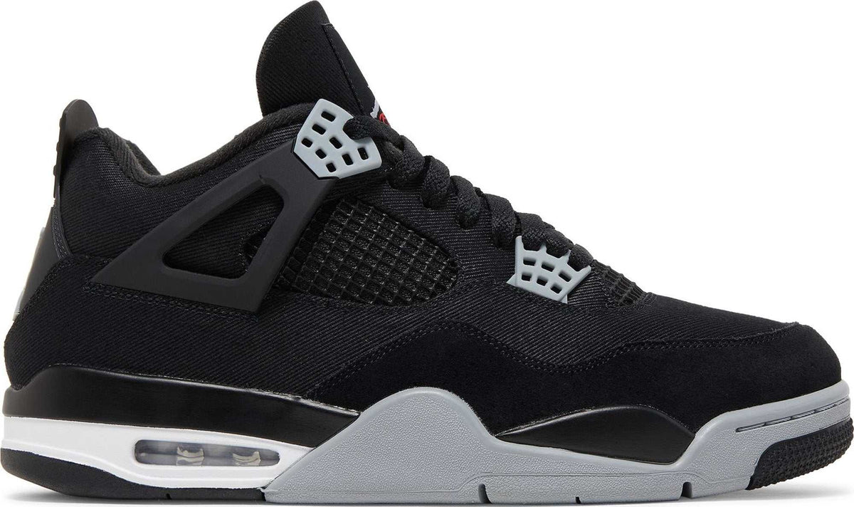 Jordan 4 Black Canvas GS sneaker with black canvas upper and gray sole for grade school kids