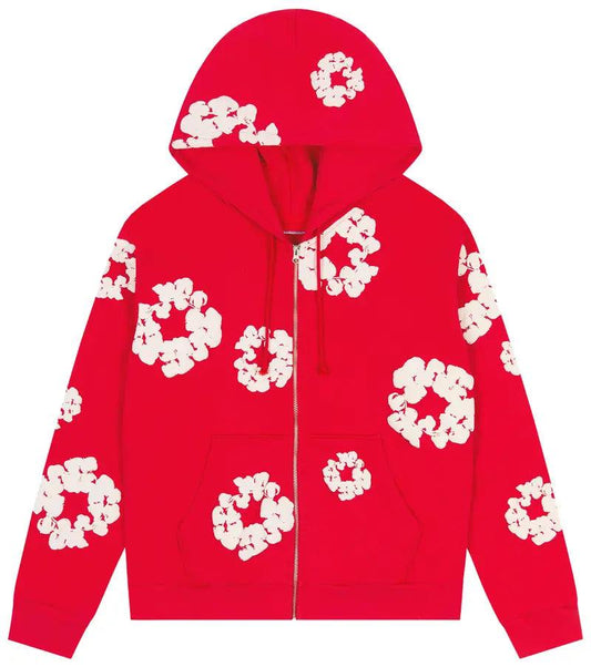 Denim Tears red Cotton Wreath zip-up hoodie at The Galleria Montclair