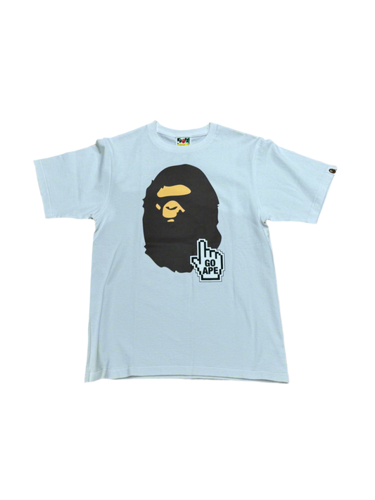 BAPE BIG HEAD GO BAPE LOGO WHITE TEE SHIRT