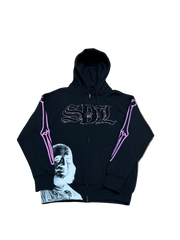 SKY DA LIMIT PINK/BLACK RHINESTONE VIRGIN MARY ZIP UP