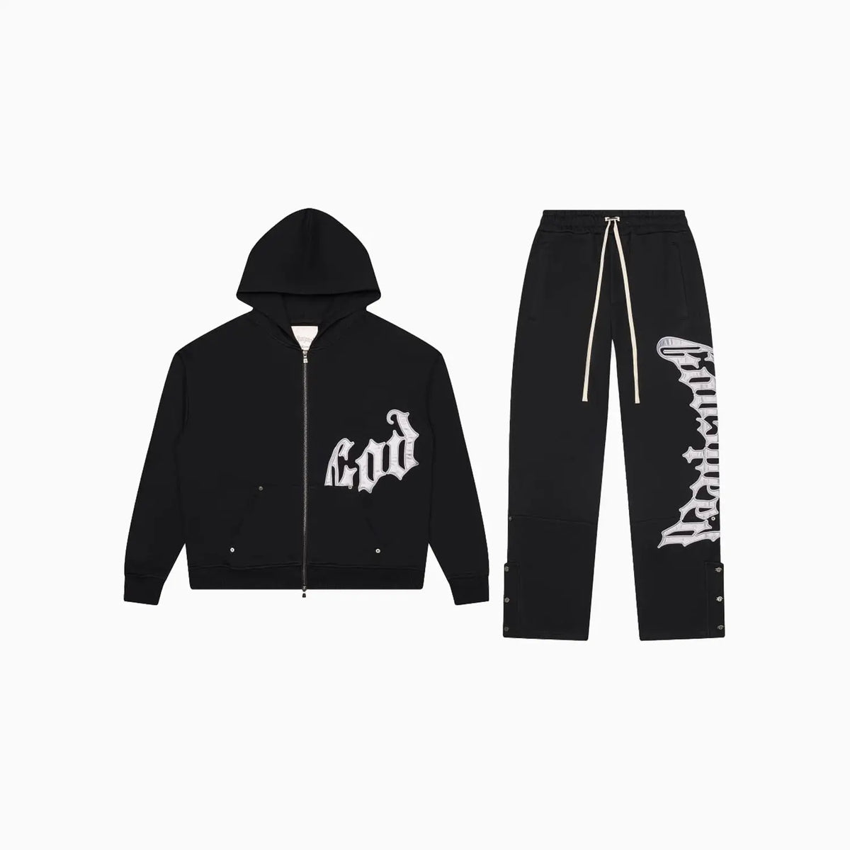 GODSPEED BLACK WHITE SATIN SWEATSUIT (TOP & BOTTOM)