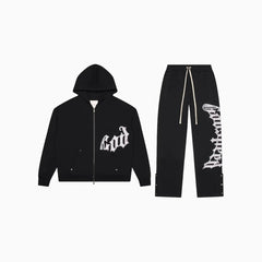 GODSPEED BLACK WHITE SATIN SWEATSUIT (TOP & BOTTOM)