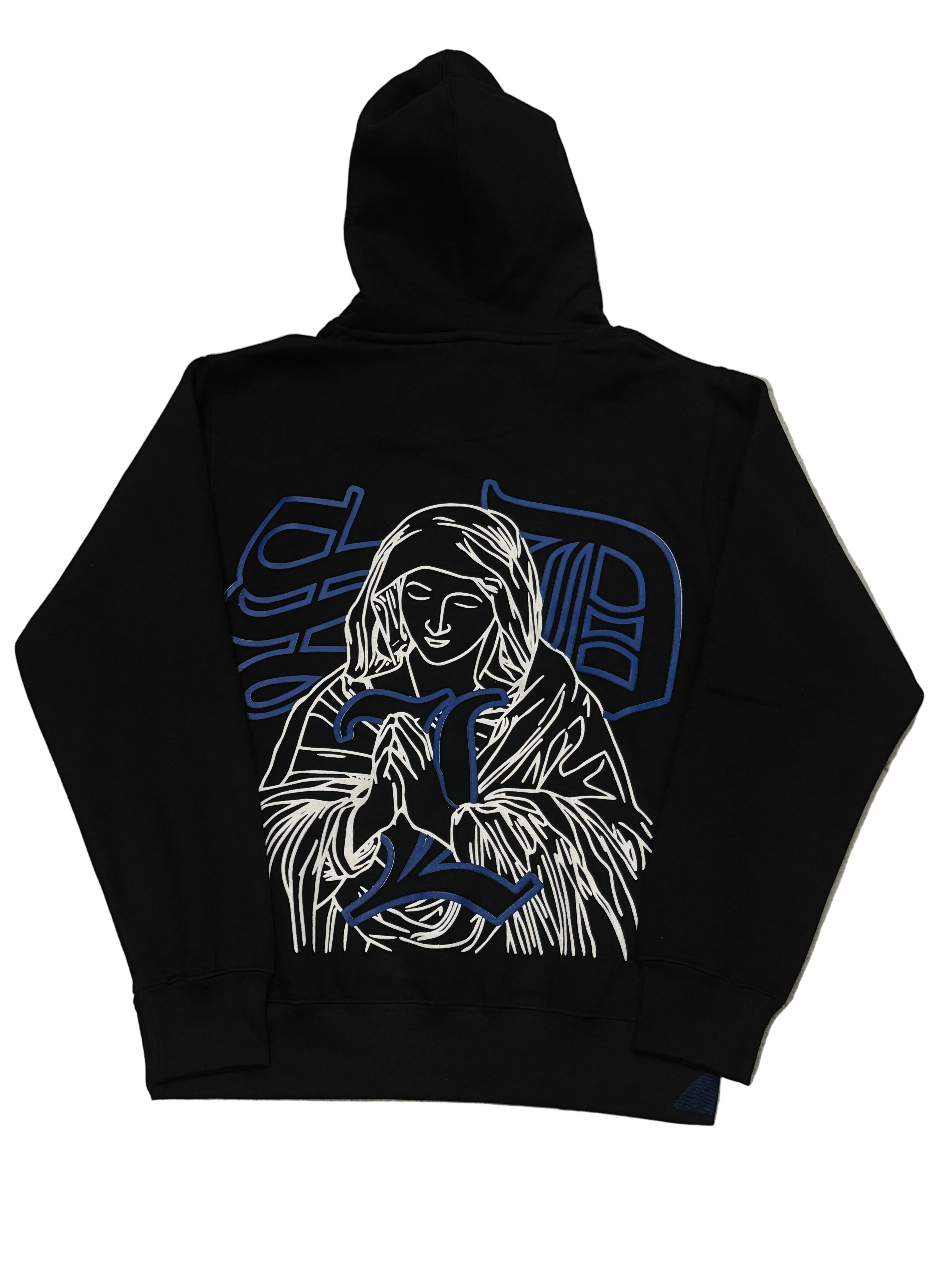 SKY DA LIMIT BLUE/WHITE VIRGIN MARY BLACK HOODIE