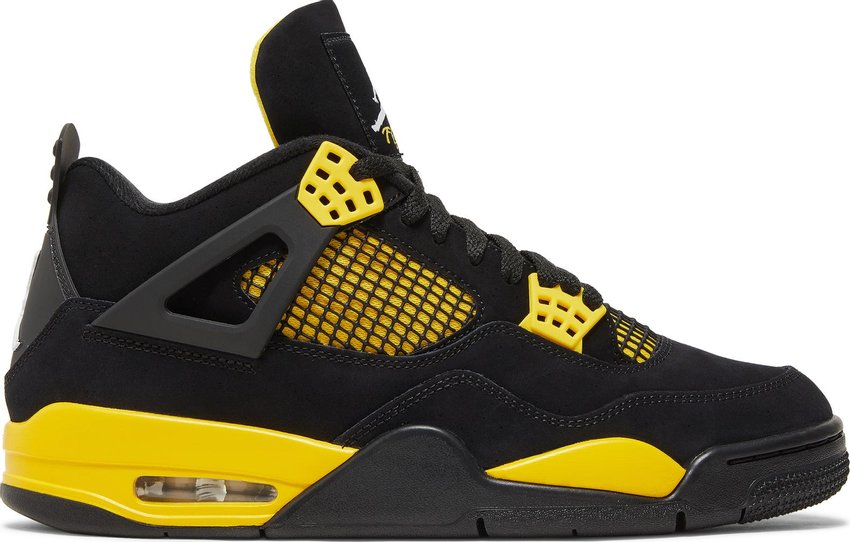Jordan 4 Retro Thunder GS sneaker in bold yellow and black colorway for kids