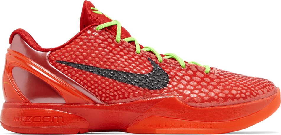 KOBE 6 PROTRO Reverse Grinch sneaker side view with green and red colors
