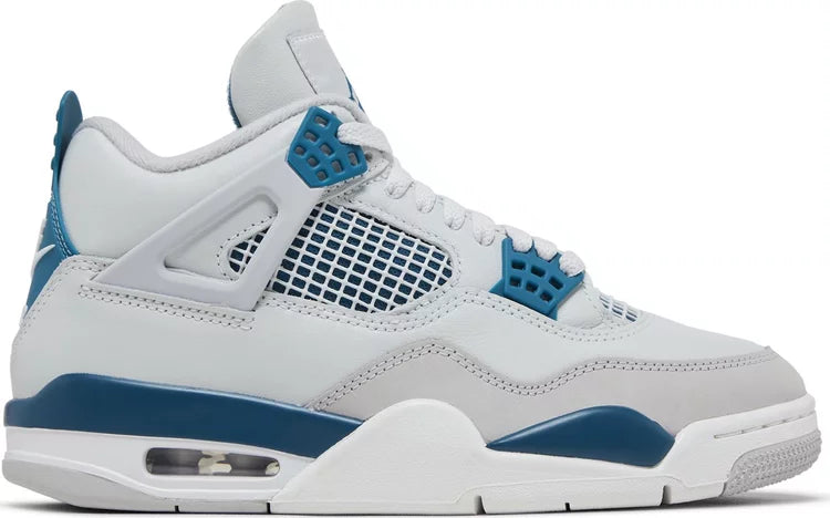 Jordan 4 Retro Military Blue sneaker showcasing classic silhouette with bold blue colorway