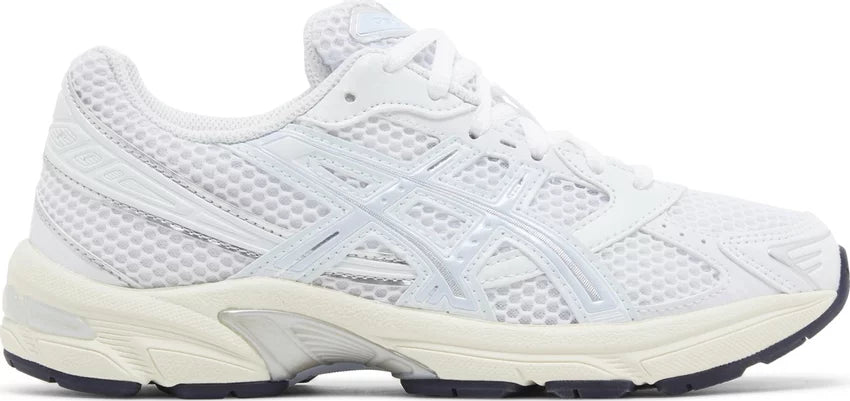 Asics Gel-1130 women's sneakers in white and soft sky colorway, minimalist and versatile design