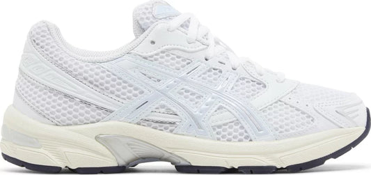 Asics Gel-1130 women's sneakers in white and soft sky colorway, minimalist and versatile design