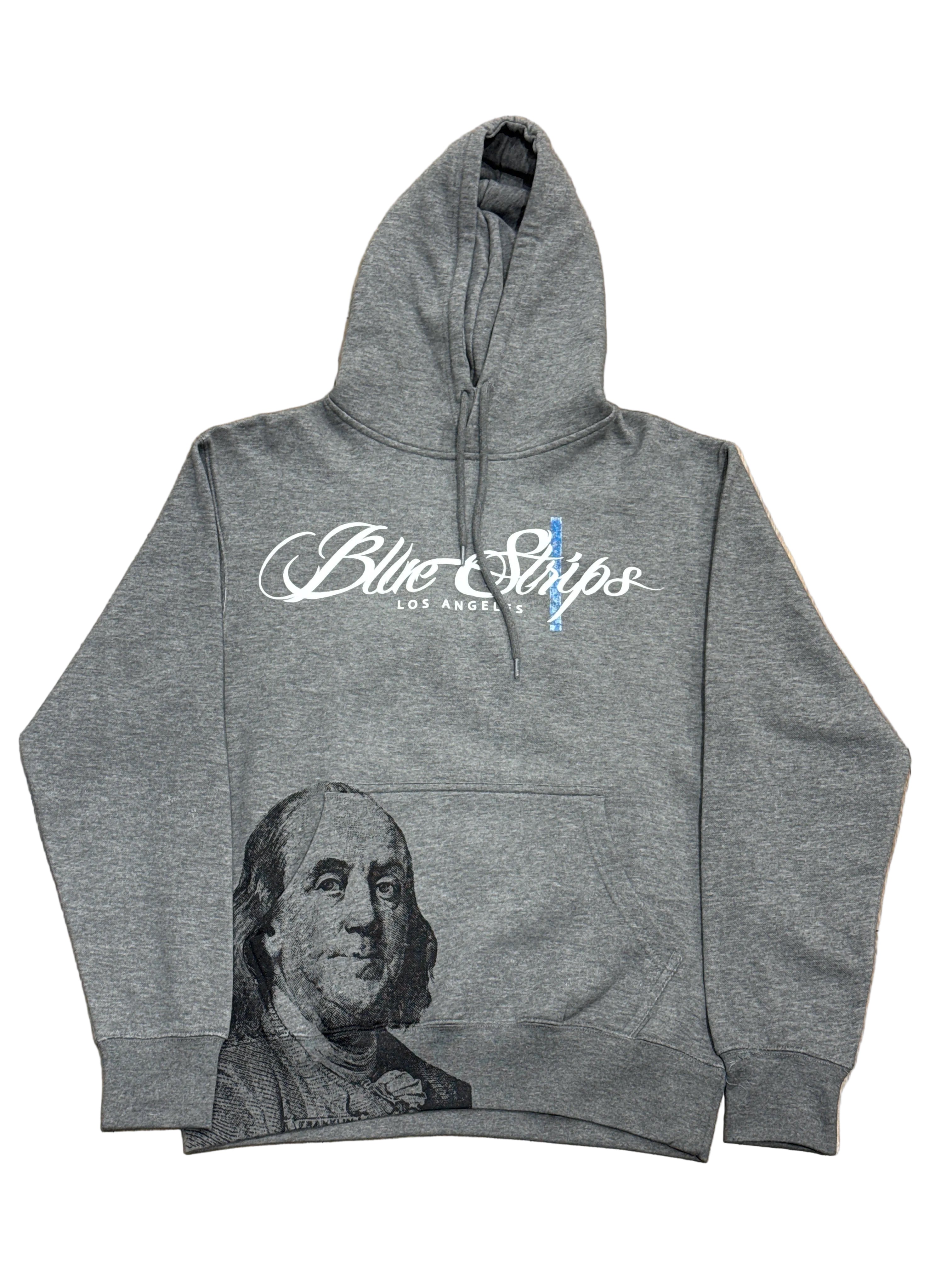 BLUE STRIPS BLACK BENJI/WHITE CHAPO GREY HOODIE (SDL)
