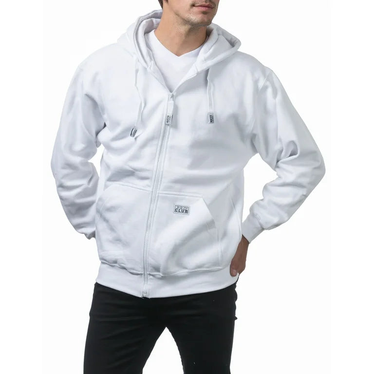 Pro Club men’s heavyweight full zip fleece hoodie white