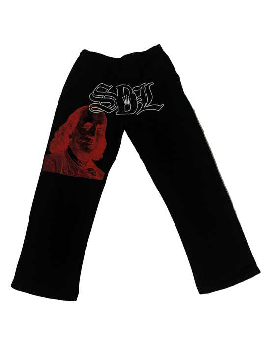 SKY DA LIMIT RED BENJAMIN  BLACK SWEATPANTS