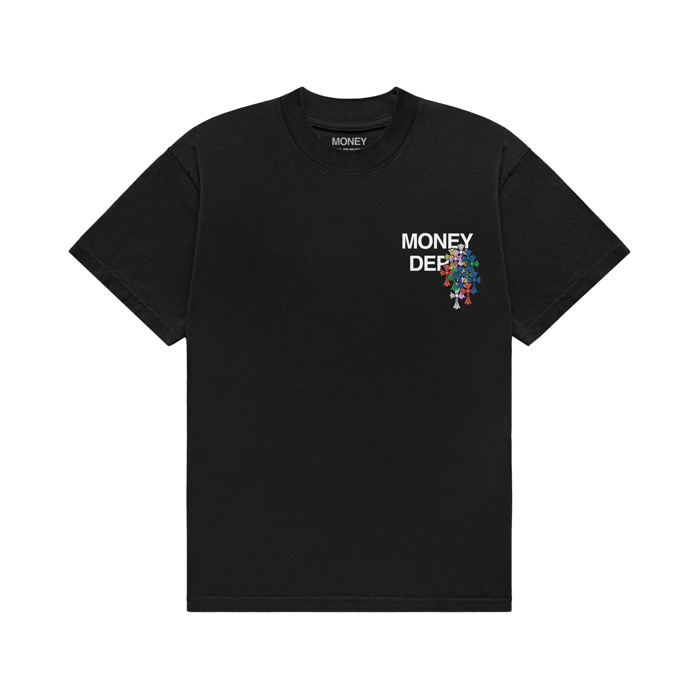 MONEY DEPT COLORFUL CROSS BLACK TEE