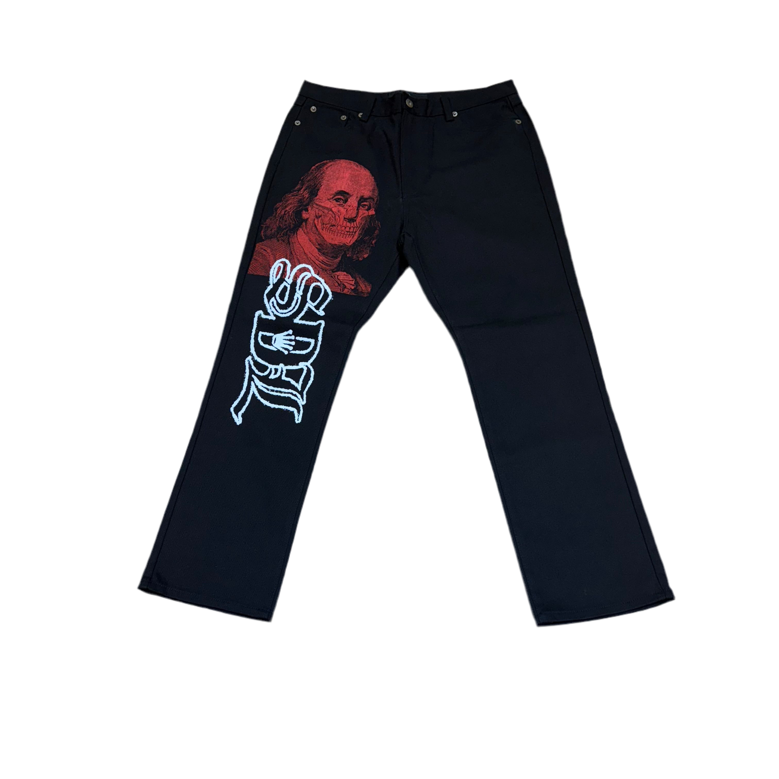 SKY DA LIMIT JET BLACK/RED SKELETON JEANS