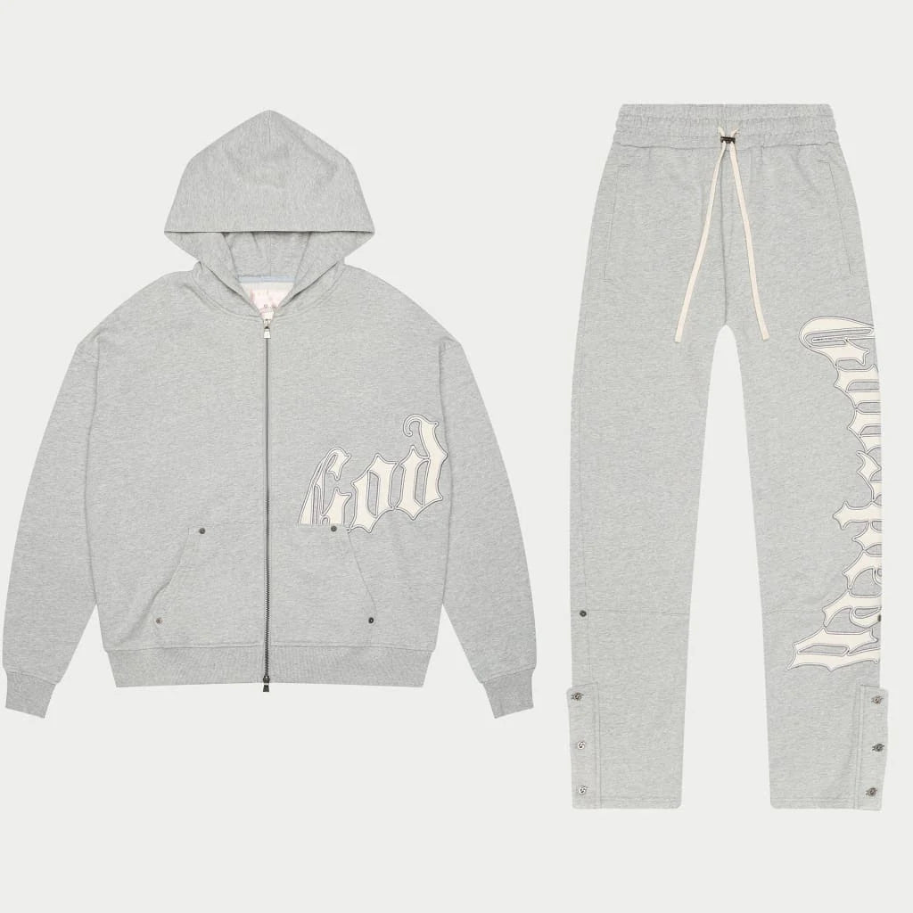 GODSPEED SWEATSUIT GREY SILVER SATIN (TOP & BOTTOM)