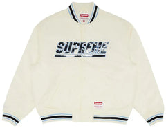 SUPREME X MITCHELL & NESS CAMO VARSITY JACKET 'WHITE'