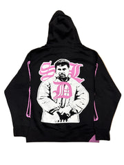 SKYS DA LIMIT PINK / PINK RHINESTONE BLACK ZIP-UP HOODIE