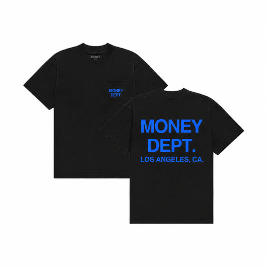 MONEY DEPT BLACK AND DODGER BLUE POCKET T-SHIRT