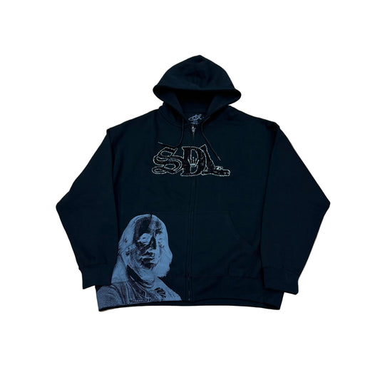 SKYS DA LIMIT BLACK WHITE CHAPO RHINESTONE ZIP-UP