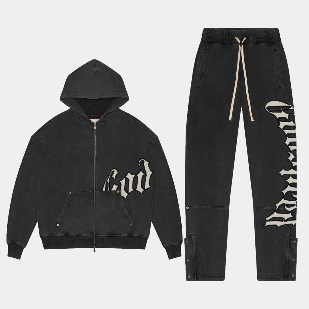 GODSPEED BLACK WHITE SATIN SWEATSUIT (TOP & BOTTOM)