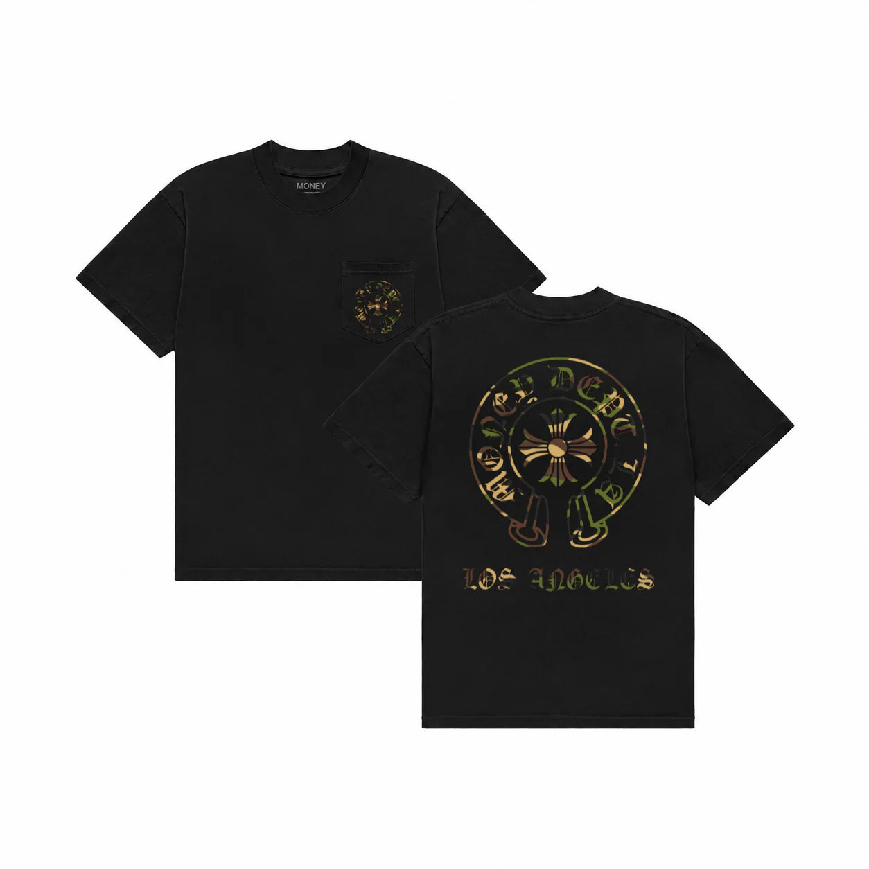 MONEY DEPT OLD ENGLISH CAMO T-SHIRT