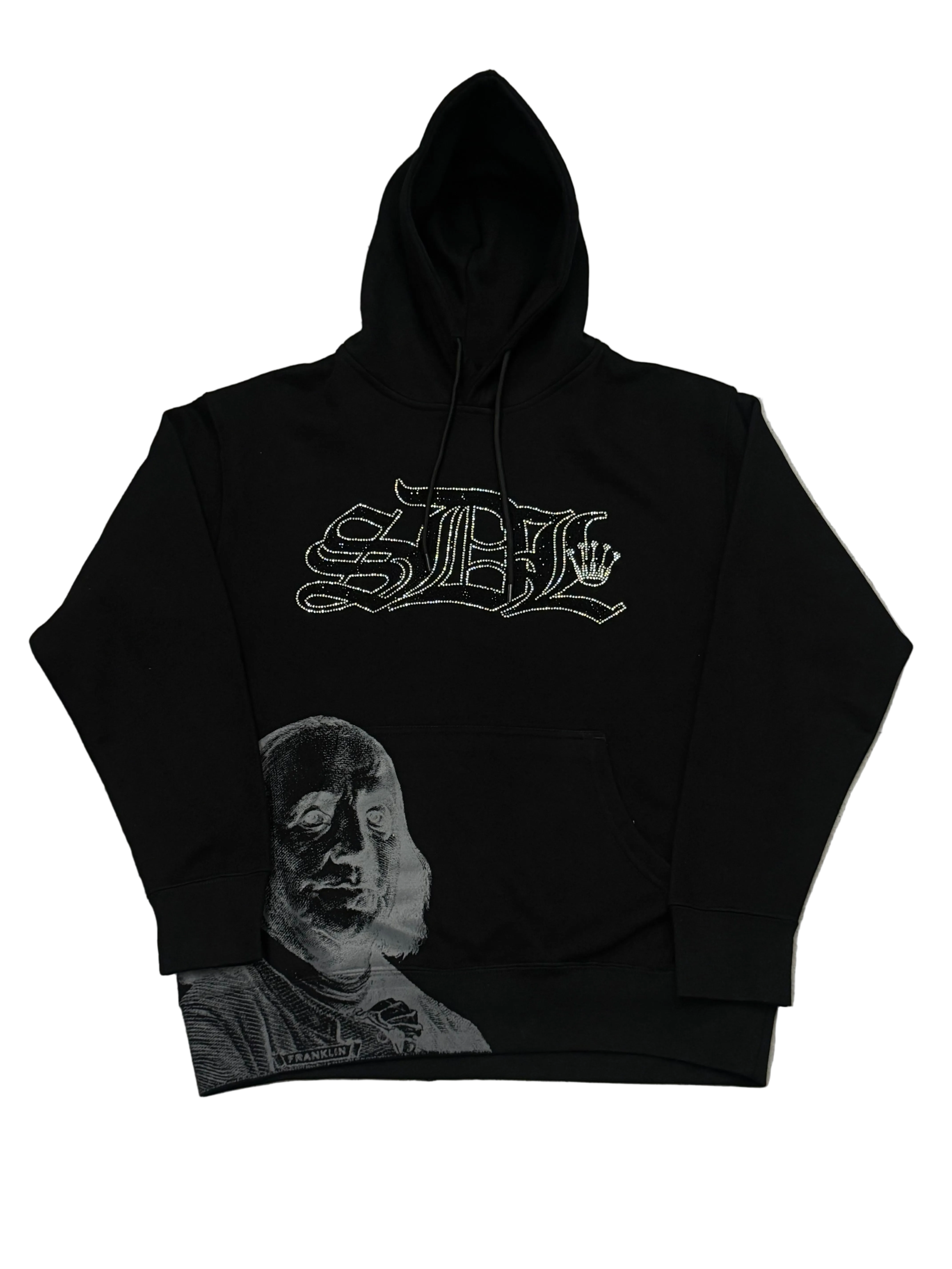 SKY DA LIMIT GREY/WHITE RHINESTONE CROWN BLACK HOODIE