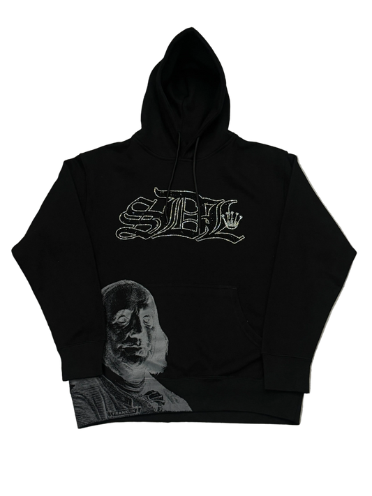 SKY DA LIMIT GREY/WHITE RHINESTONE CROWN BLACK HOODIE
