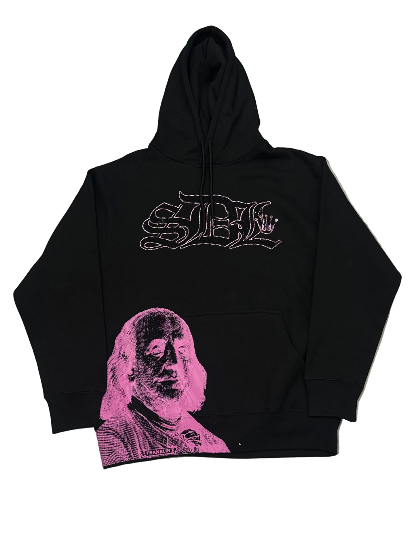 SKYS DA LIMIT PINK RHINESTONE CROWN BLACK HOODIE