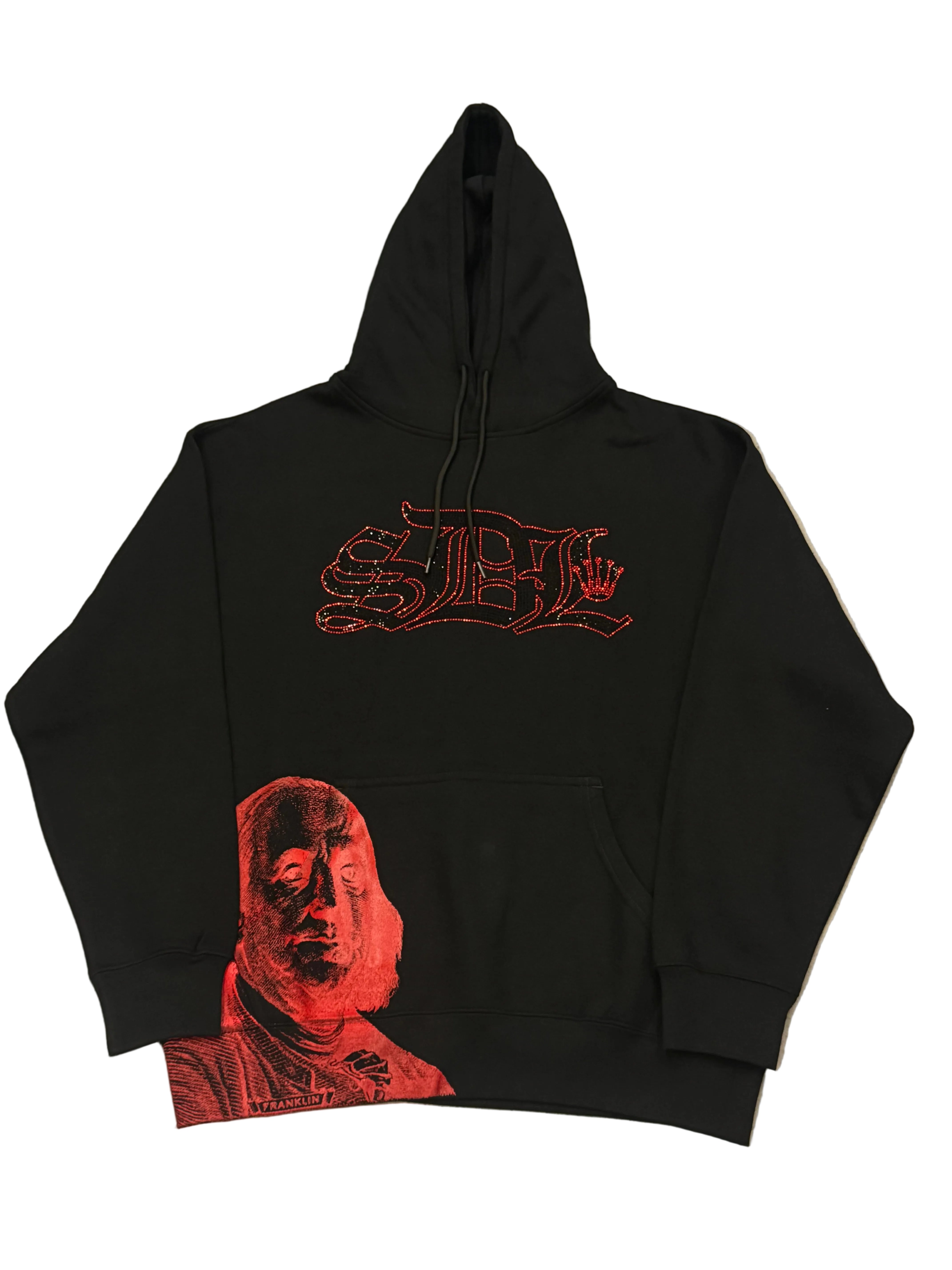 SKY DA LIMIT RED RHINESTONE CROWN BLACK HOODIE