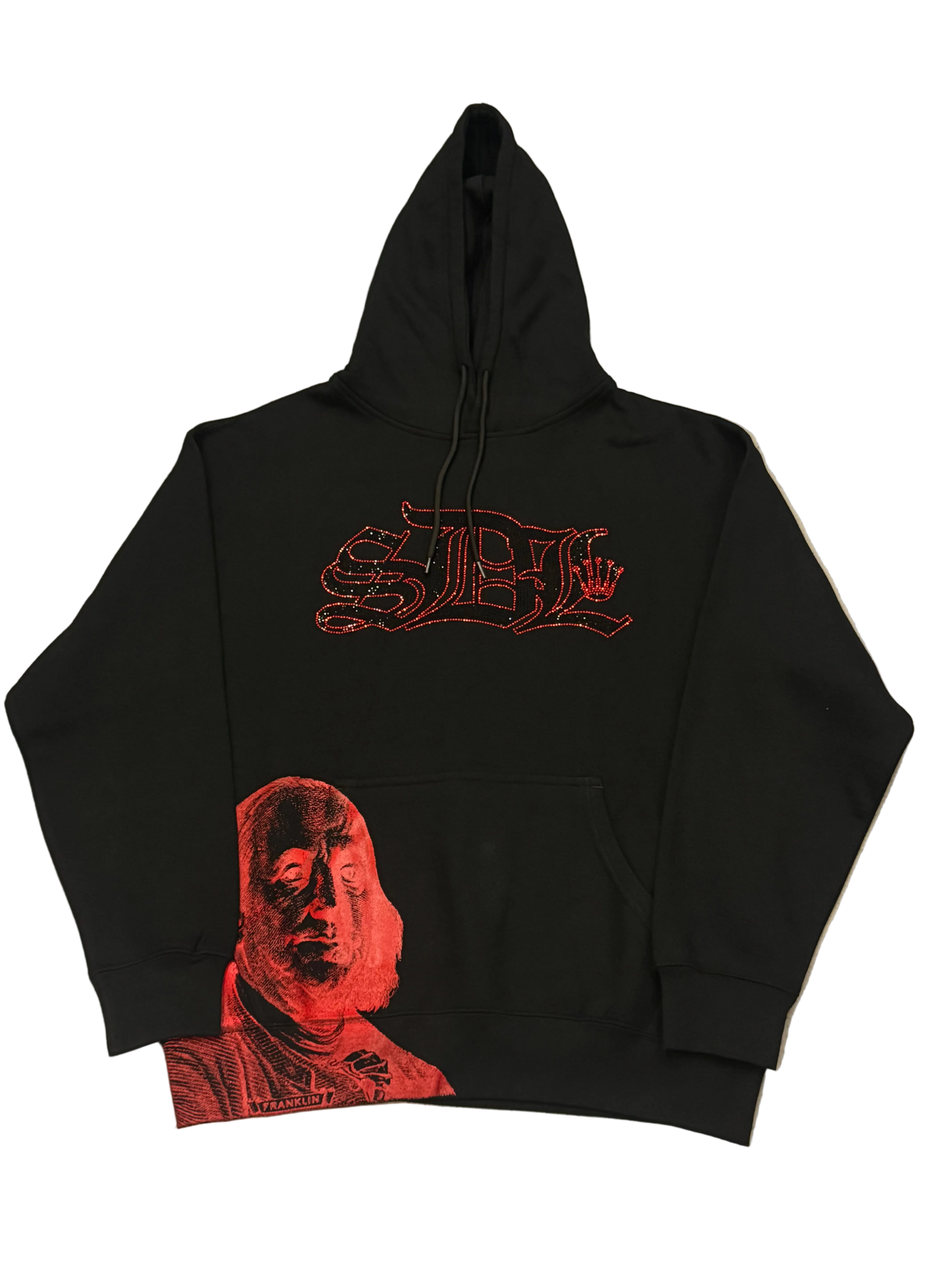 SKY DA LIMIT RED RHINESTONE CROWN BLACK HOODIE