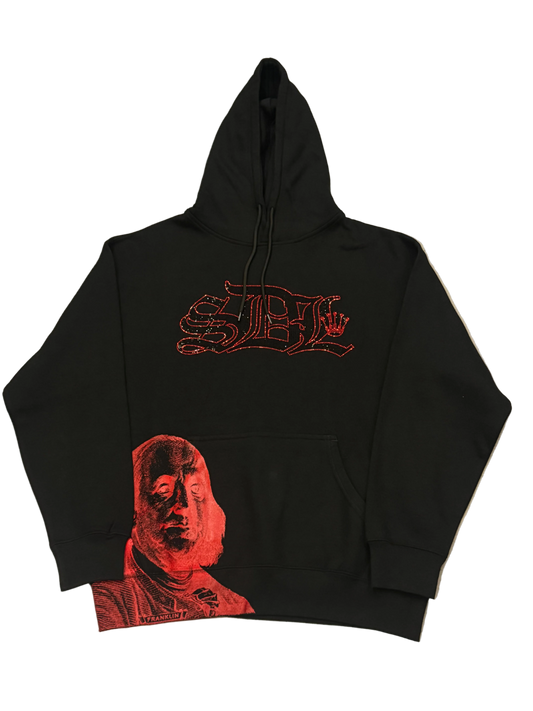 SKY DA LIMIT RED RHINESTONE CROWN BLACK HOODIE