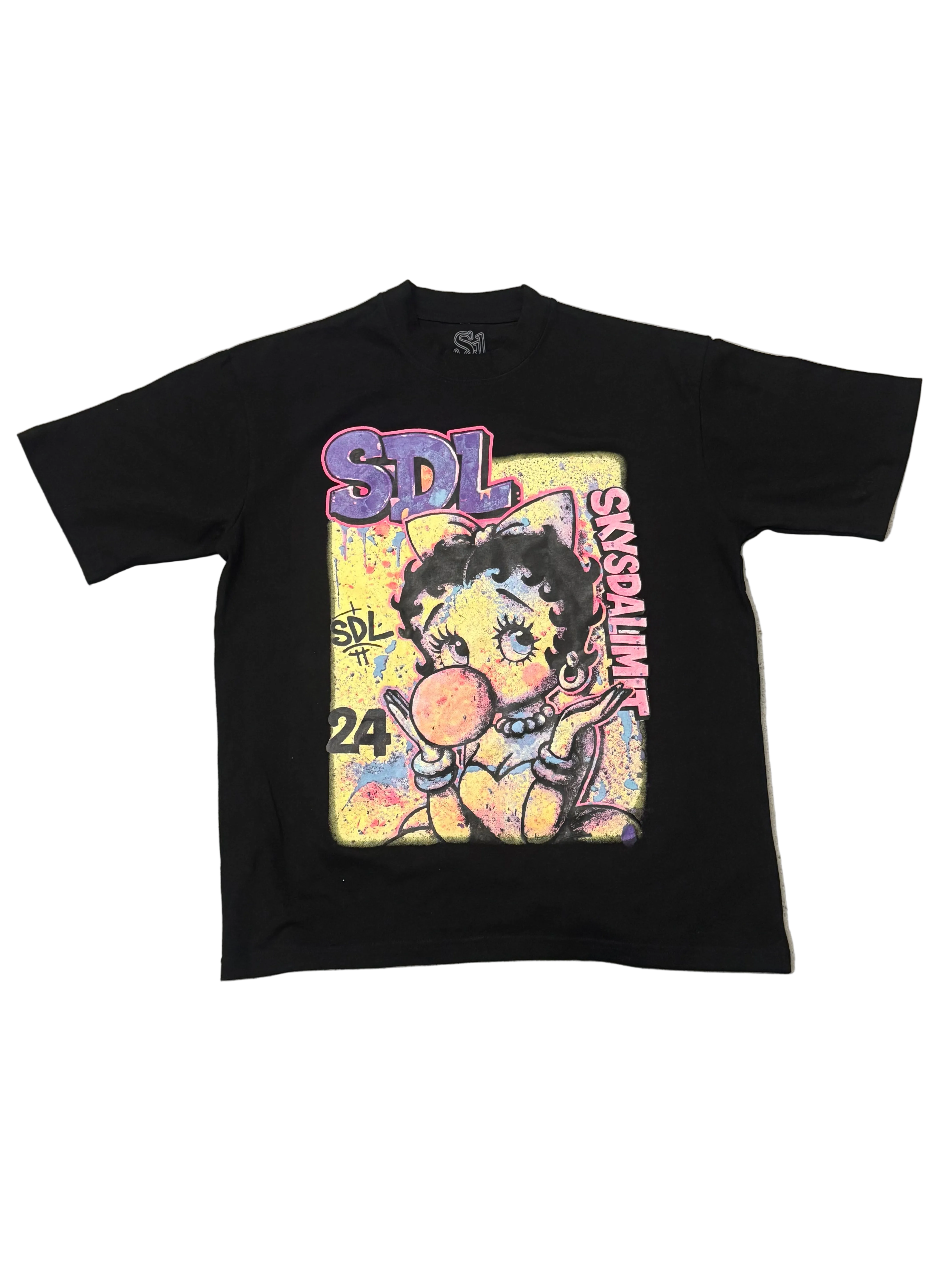 SKY DA LIMIT BETTY BOOP PAINT BLACK T-SHIRT