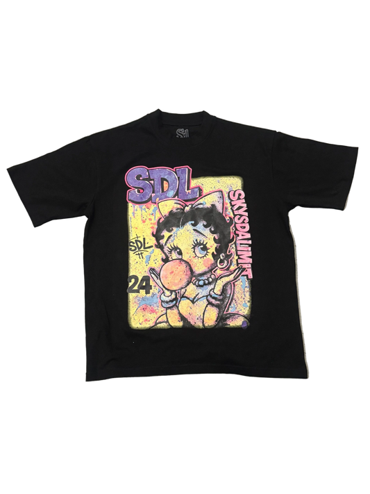SKY DA LIMIT BETTY BOOP PAINT BLACK T-SHIRT
