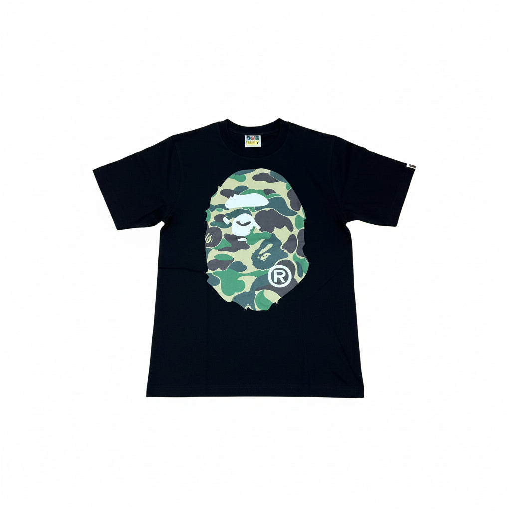 BAPE APE HEAD GREEN CAMO BLACK T-SHIRT