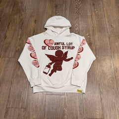 AWFUL LOT OF COUGH SYRUP VALENTINES WHITE HOODIE | LIGHTLY WORN