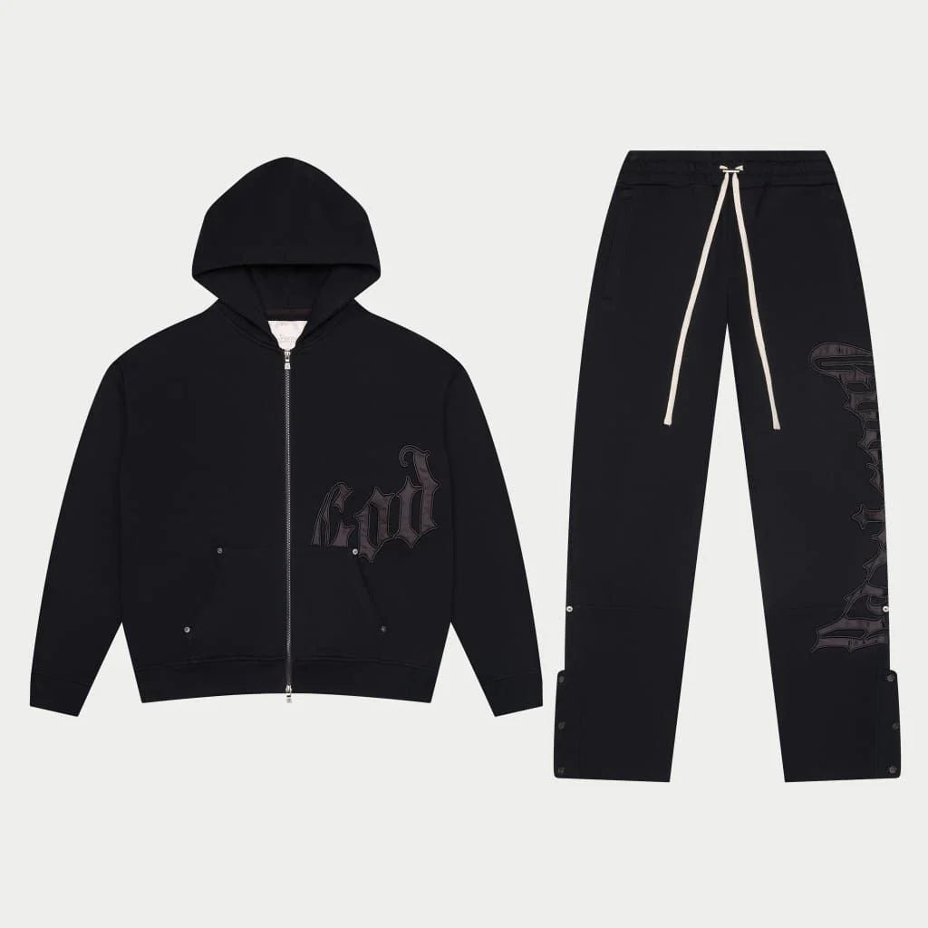 GODSPEED BLACK SATIN SWEATSUIT (TOP & BOTTOM)