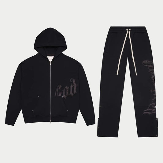 GODSPEED BLACK SATIN SWEATSUIT (TOP & BOTTOM)