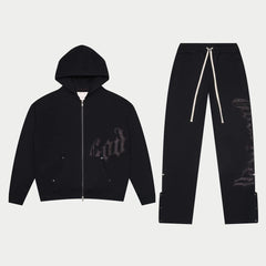 GODSPEED BLACK SATIN SWEATSUIT (TOP & BOTTOM)