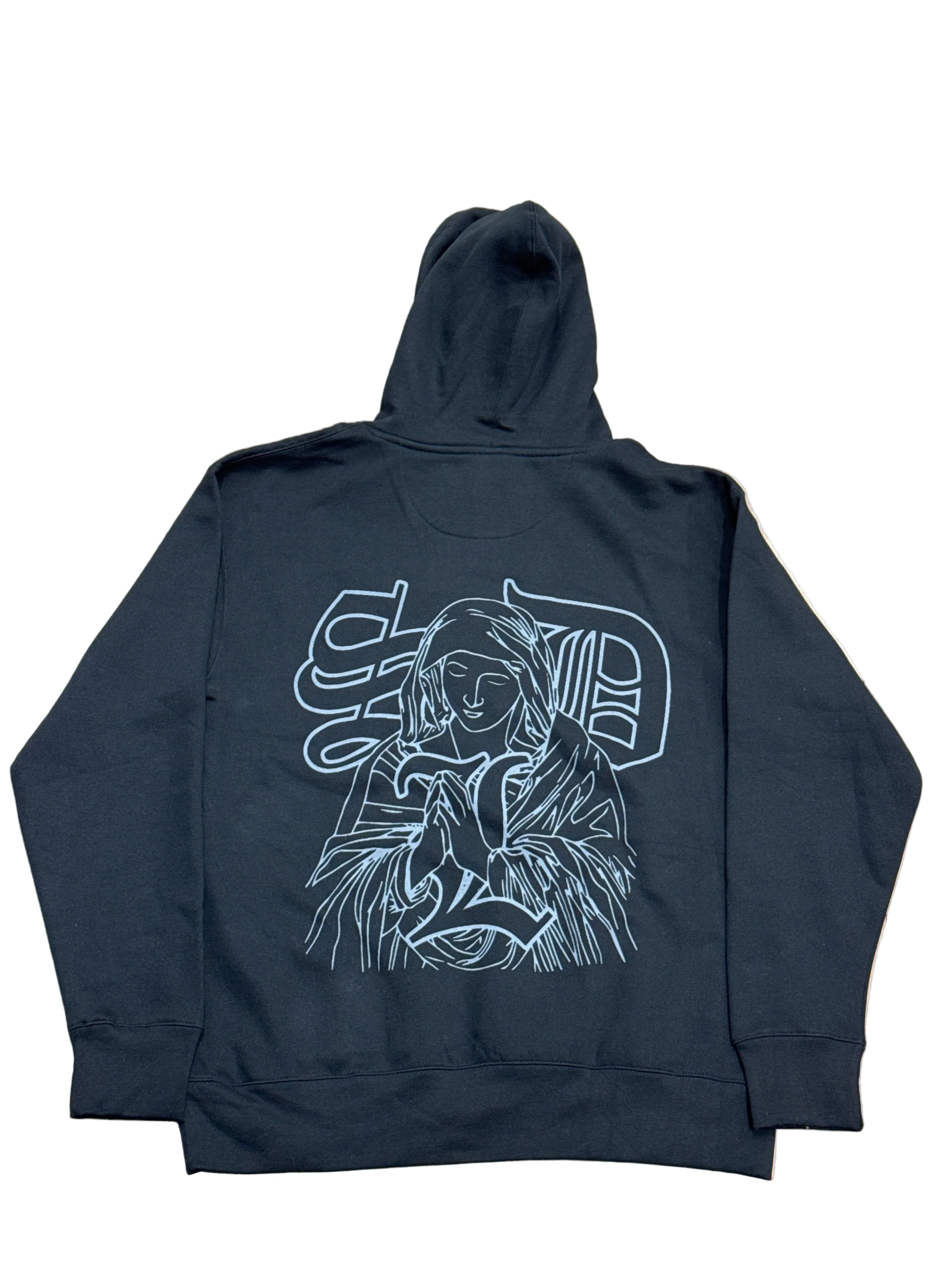 BLUE STRIPS GREY JESUS/VIRGIN MARY BLACK HOODIE (SDL)