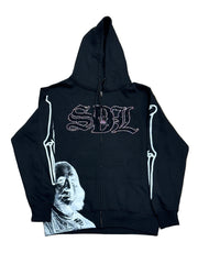 SKY DA LIMIT WHITE/PINK RHINESTONE VIRGIN MARY BLACK ZIP UP HOODIE