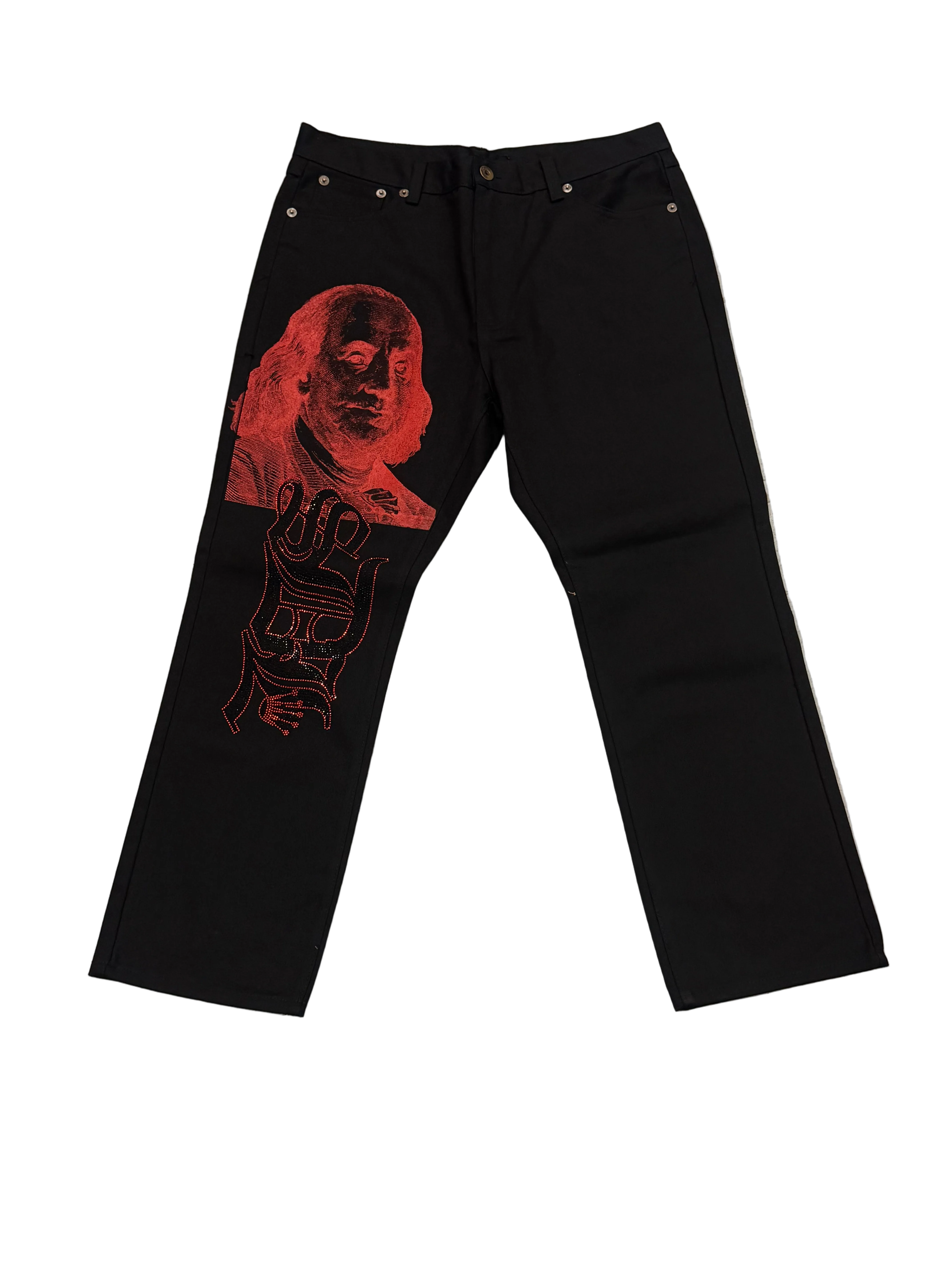 SKYS DA LIMIT JET BLACK/ RED RHINESTONE BENJAMIN JEANS