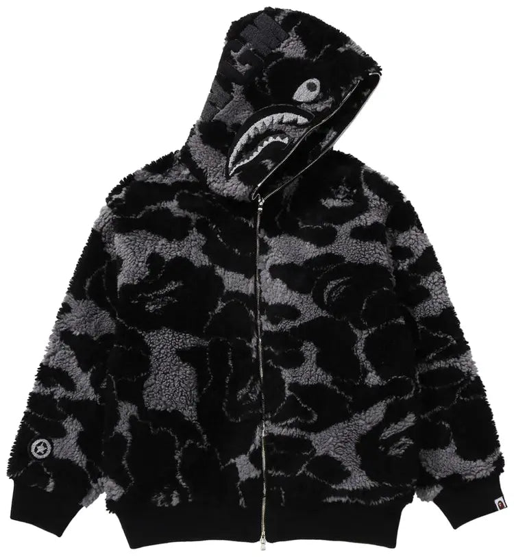 BAPE SHERPA BLACK BOA SHARK ZIP UP