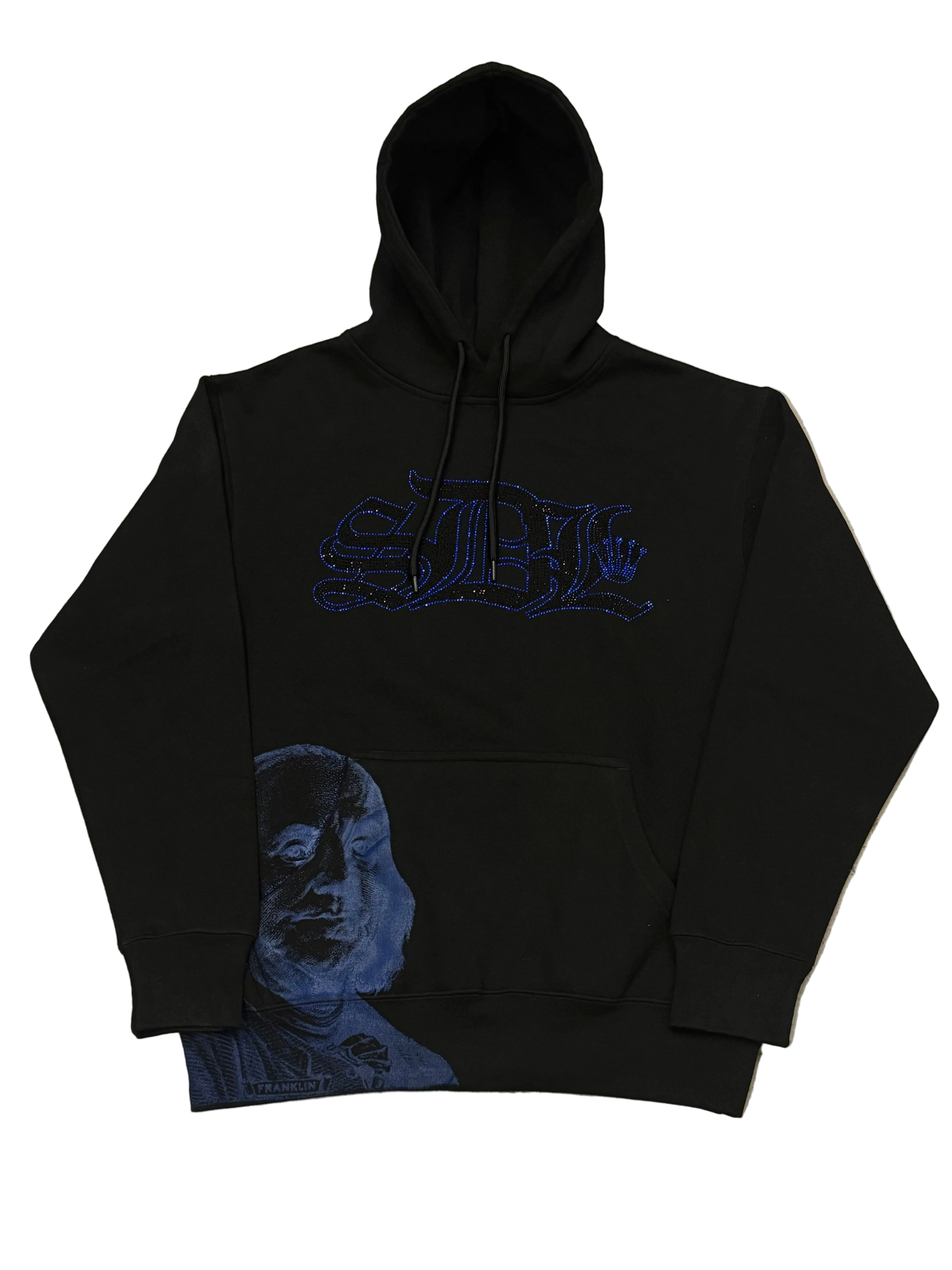 SKY DA LIMIT BLUE CROWN RHINESTONE BLACK HOODIE