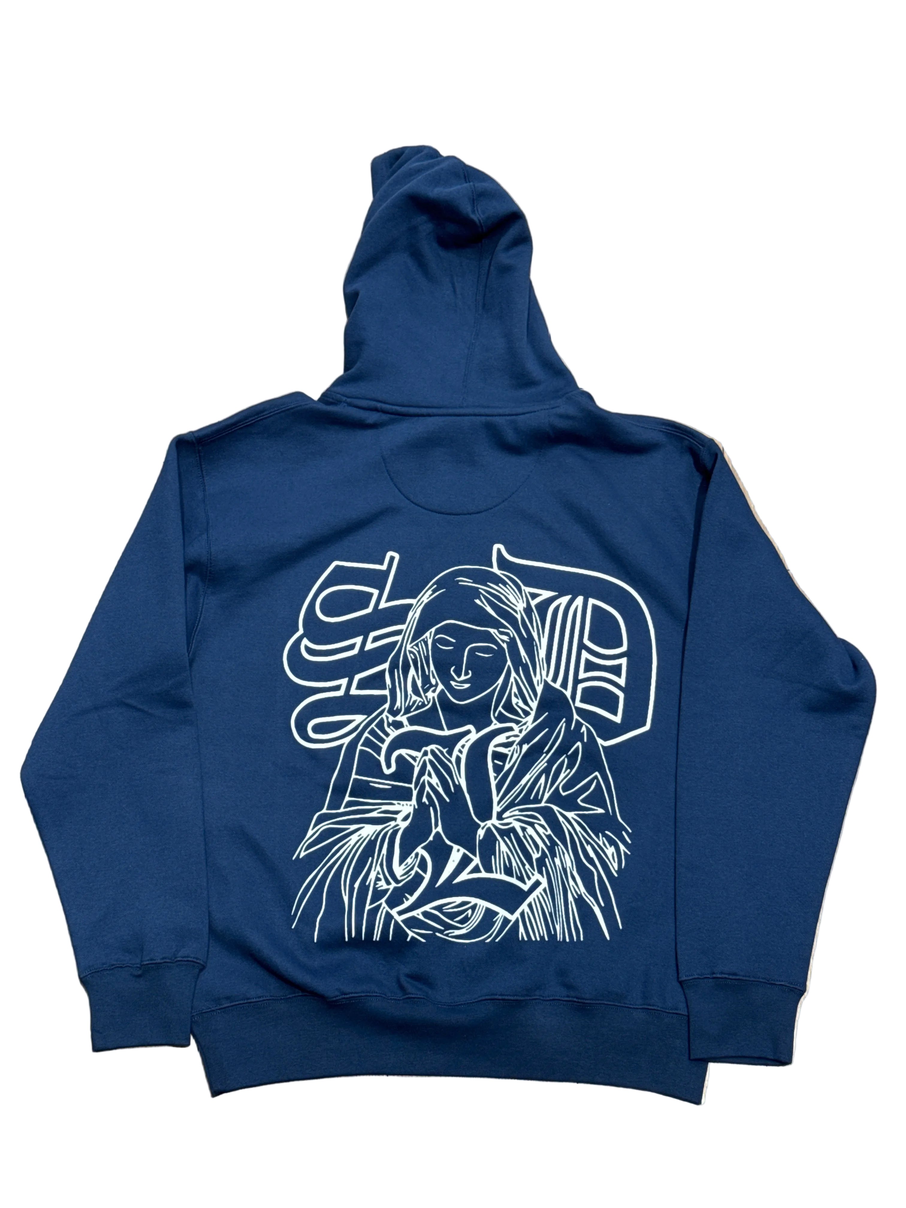 BLUE STRIPS WHITE JESUS/VIRGIN MARY BLUE HOODIE (SDL)