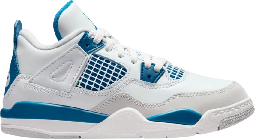Jordan 4 Retro Industrial Blue kids sneaker in bold blue colorway