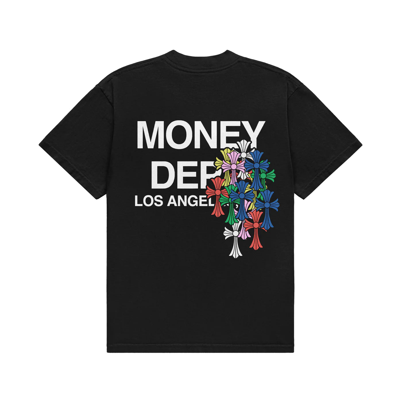 MONEY DEPT COLORFUL CROSS BLACK TEE
